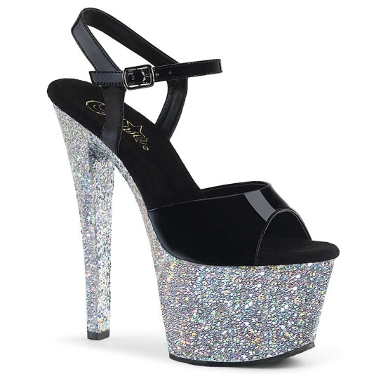 Pleaser Sandales SKY-309LG Noir Strass Argent EU-35/US-5
