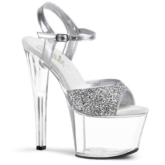 Pleaser Sandales SKY-310 Argent Paillettes Transparent EU-35/US-5