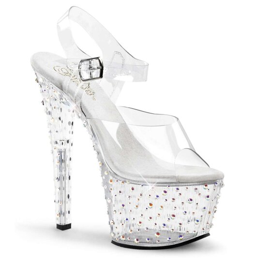 Pleaser Sandales STARDANCE-708 Transparent Argent Strass EU-37/US-7