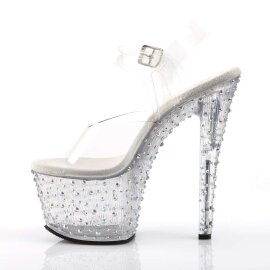 Pleaser Sandales STARDANCE-708 Transparent Argent Strass EU-37/US-7