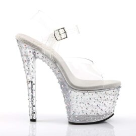 Pleaser Sandales STARDANCE-708 Transparent Argent Strass EU-37/US-7