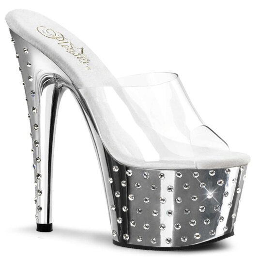 Pleaser Mules STARDUST-701 Transparent Argent Chrome EU-35/US-5