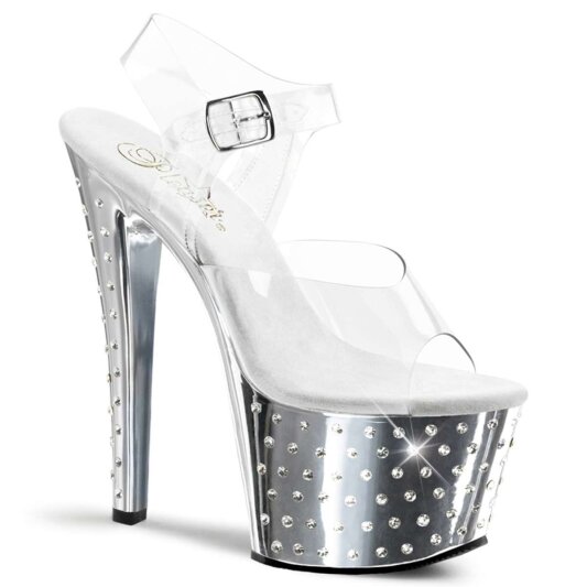Pleaser Sandales STARDUST-708 Transparent Argent Chrome EU-40/US-10