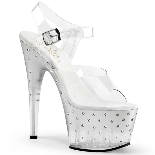 Pleaser Sandales STARDUST-708T Transparent Argent Strass EU-37/US-7