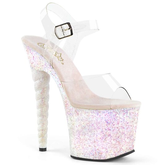 Pleaser Sandales UNICORN-708LG Transparent Argent Multi Paillettes EU-36/US-6