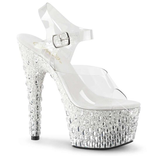 Pleaser Sandales ADORE-708MR-5 Transparent Blanc-Argent Strass EU-40/US-10