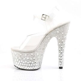 Pleaser Sandales ADORE-708MR-5 Transparent Blanc-Argent Strass EU-40/US-10