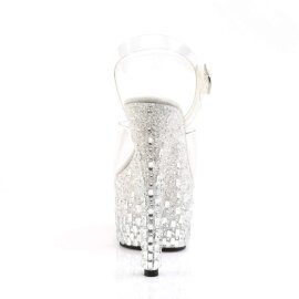 Pleaser Sandales ADORE-708MR-5 Transparent Blanc-Argent Strass EU-40/US-10