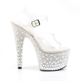 Pleaser Sandales ADORE-708MR-5 Transparent Blanc-Argent Strass EU-40/US-10