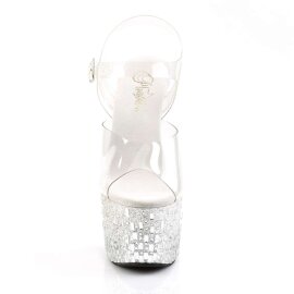 Pleaser Sandales ADORE-708MR-5 Transparent Blanc-Argent...