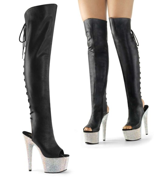 Pleaser Cuissardes BEJEWELED-3019DM-7 Faux cuir Noir Strass Argent EU-37 / US-7