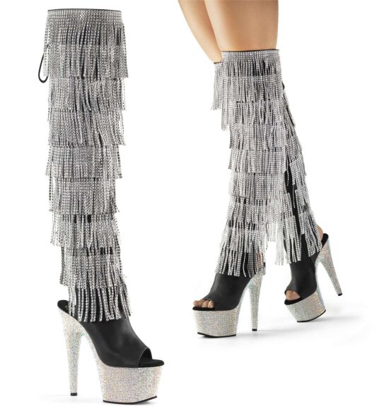 Pleaser Bottes cuissardes BEJEWELED-3019RSF-7 Faux cuir Noir Strass Argent EU-35/US-5