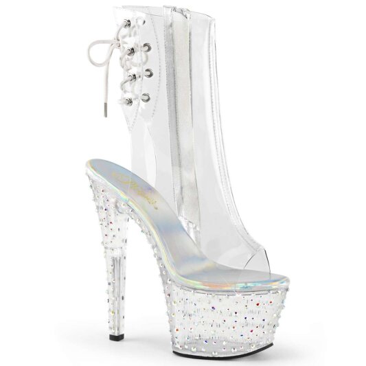 Pleaser Bottines STARDANCE-1018C-7 Transparent Argent Strass EU-39/US-9