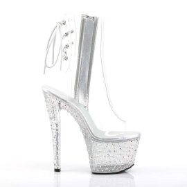 Pleaser Bottines STARDANCE-1018C-7 Transparent Argent Strass EU-39/US-9