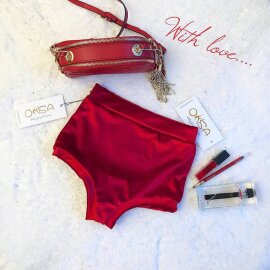 Oksawear Short taille haute Velours Rouge sang S