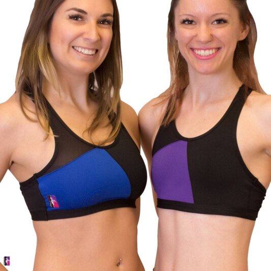 PoleFit Haut avec résille Motif géométrique Dos nageur S Noir/Violet