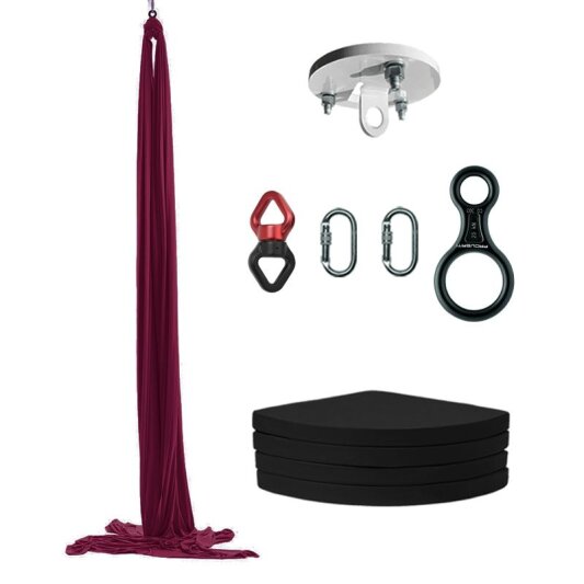 PoleSports Tissu aérien avec tapis de protection contre les chutes, support de plafond, mousqueton et oeillet