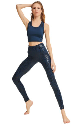 Paradise Chick Legging grip Superhero taille haute Léopard Denim Bleu