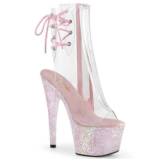 Pleaser ADORE-1018C Bottines à plateforme Paillettes Transparent Rose
