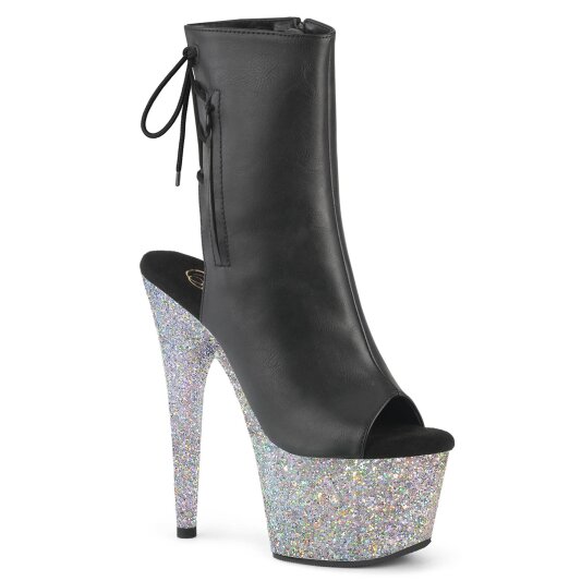 Pleaser ADORE-1018LG Bottines à plateforme Cuir synthétique Paillettes Noir Argent