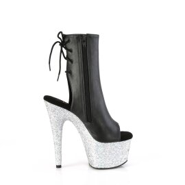 Pleaser ADORE-1018LG Bottines à plateforme Cuir synthétique Paillettes Noir Argent