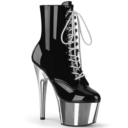 Pleaser ADORE-1020 Bottines à plateforme Vernis Chrome Noir Argent