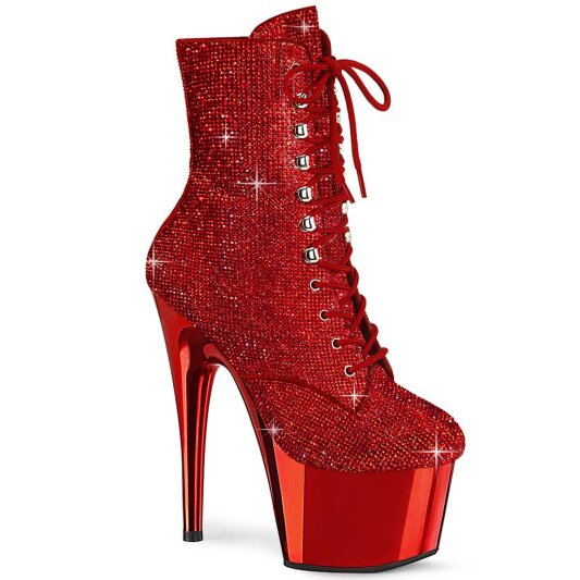 Pleaser ADORE-1020CHRS Bottines à plateforme Strass Chrome Rouge