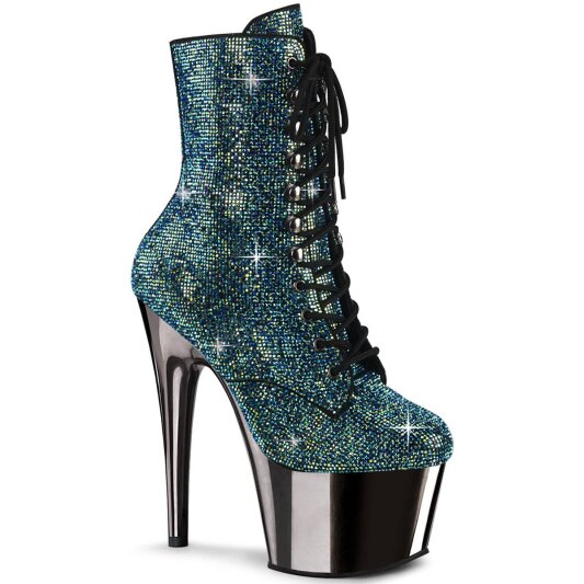 Pleaser ADORE-1020CHRS Bottines à plateforme Strass Chrome Turquoise