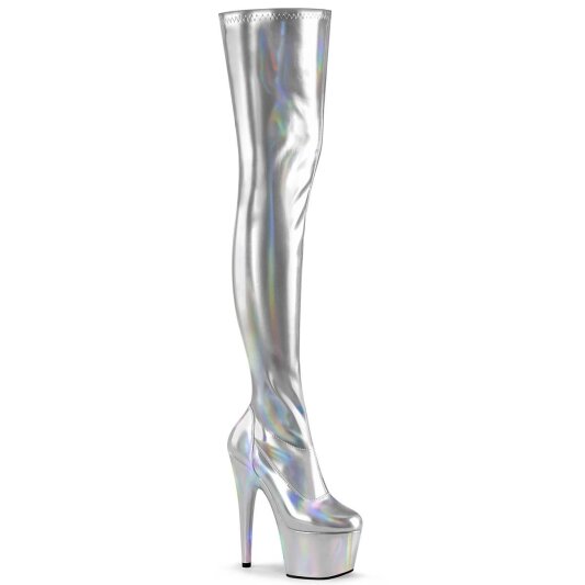 Pleaser ADORE-3000HWR Bottes cuissardes à plateforme Holo Argent