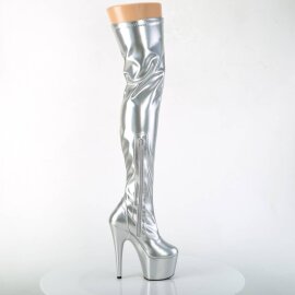Pleaser ADORE-3000HWR Bottes cuissardes à plateforme Holo Argent