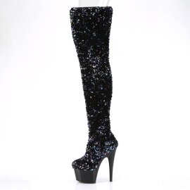 Pleaser ADORE-3020 Bottes cuissardes à plateforme Paillettes Noir