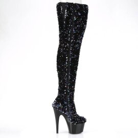 Pleaser ADORE-3020 Bottes cuissardes à plateforme Paillettes Noir