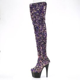 Pleaser ADORE-3020 Bottes cuissardes à plateforme Paillettes Violet