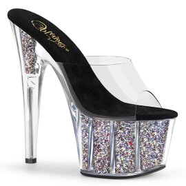 Pleaser ADORE-701CG Mules à plateforme Paillettes Transparent Argent