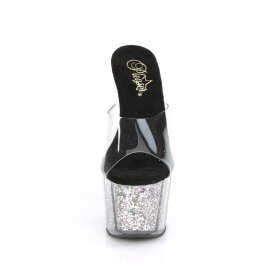 Pleaser ADORE-701CG Mules à plateforme Paillettes Transparent Argent