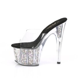 Pleaser ADORE-701CG Mules à plateforme Paillettes Transparent Argent
