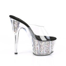 Pleaser ADORE-701CG Mules à plateforme Paillettes Transparent Argent