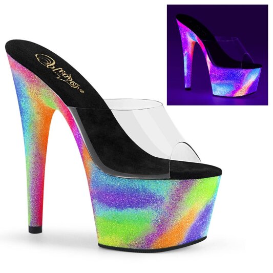 Pleaser ADORE-701GXY Mules à plateforme Paillettes Transparent Bigarré
