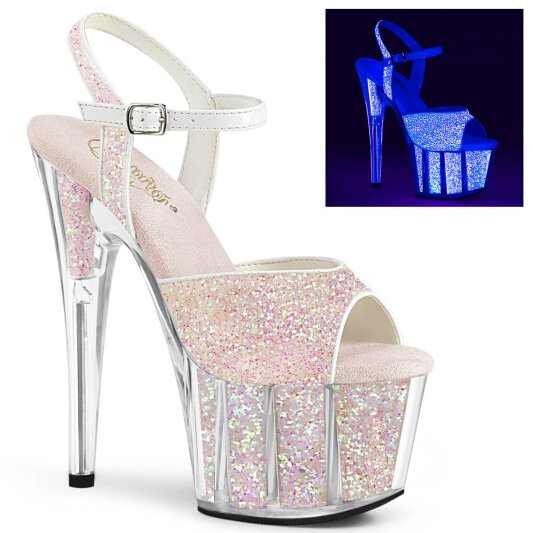 Pleaser ADORE-710UVG Sandales à plateforme Paillettes Argent