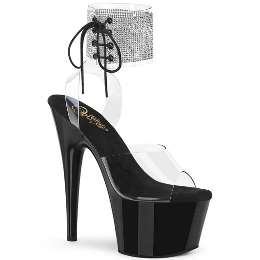 Pleaser ADORE-791-2RS Sandales à plateforme Vernis Strass Transparent Noir