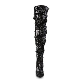 Pleaser COURTLY-3011 Bottes cuissardes Paillettes Noir