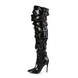 Pleaser COURTLY-3011 Bottes cuissardes Paillettes Noir