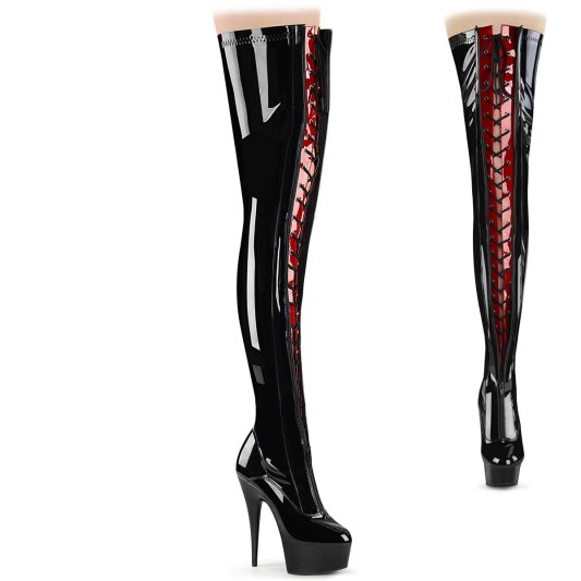 Pleaser DELIGHT-3027 Bottes cuissardes à plateforme Vernis Noir