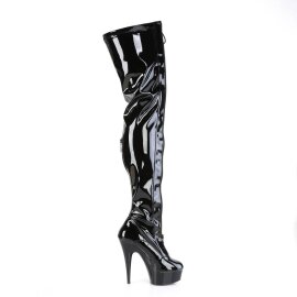 Pleaser DELIGHT-3027 Bottes cuissardes à plateforme Vernis Noir