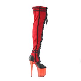 Pleaser FLAMINGO-3027 Bottes cuissardes à plateforme Daim synthétique Rouge