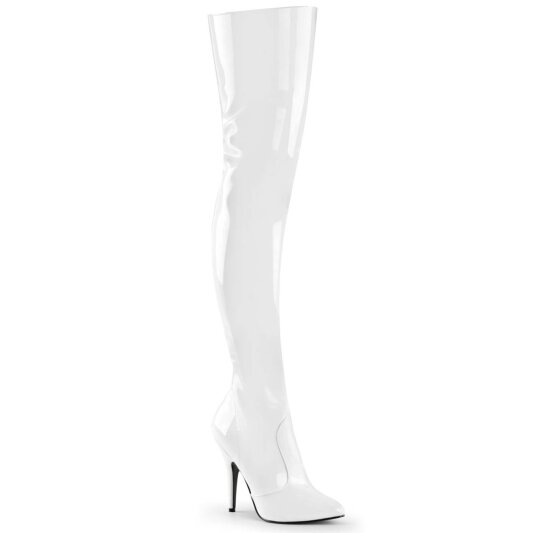 Pleaser SEDUCE-3010 Bottes cuissardes Vernis Blanc