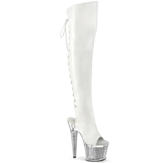 Pleaser SPECTATOR-3019 Bottes cuissardes à plateforme Cuir synthétique Chrome Blanc