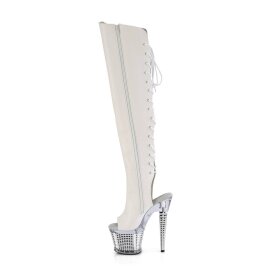 Pleaser SPECTATOR-3019 Bottes cuissardes à plateforme Cuir synthétique Chrome Blanc
