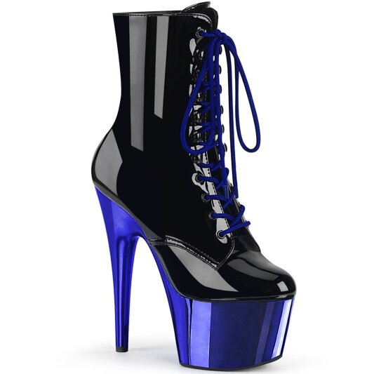 Pleaser ADORE-1020 Bottines à plateforme Vernis Chrome Noir Bleu EU-41/US-11