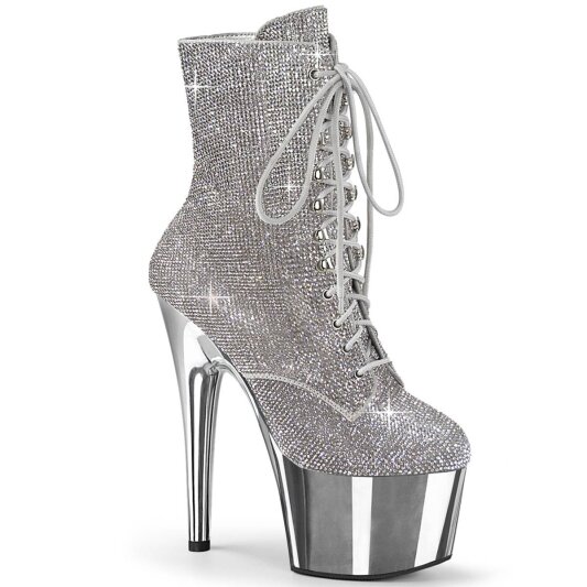 Pleaser ADORE-1020CHRS Bottines à plateforme Strass Chrome Argent EU-35/US-5